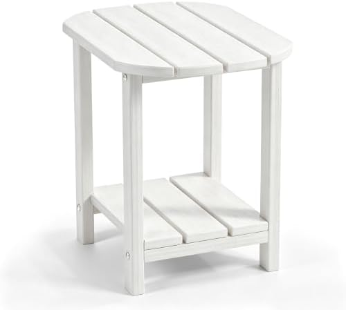 Outdoor Side Table with Shelf - All-Weather HDPE End Table with Realistic Wood Grain