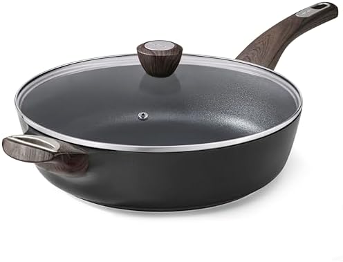 SENSARTE Nonstick Frying Pan Skillet with Lid, 12 Inch Large Deep Frying Pan