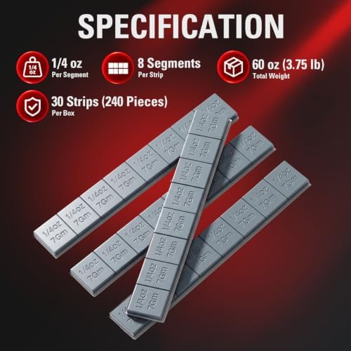 CKAuto 1/4oz, 0.25oz, Steel Adhesive Stick-On Wheel Weights, Gray, 60oz Box