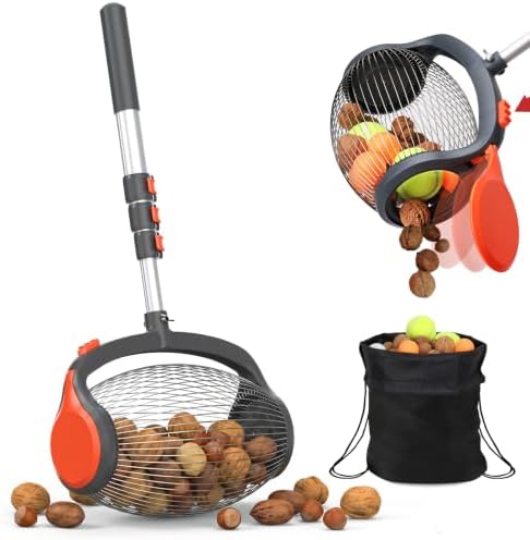 GAINO Nut Gatherer Roller with Foot Pedal, Acorn Picker Upper & Bag