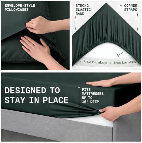 TRUE BAMBOO Sheets Set Queen Size - Silky Soft & Cooling - Dark Gray