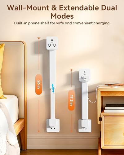 Electrical Outlet Extender Stick, Extendable Outlet Extender Stick with USB-A