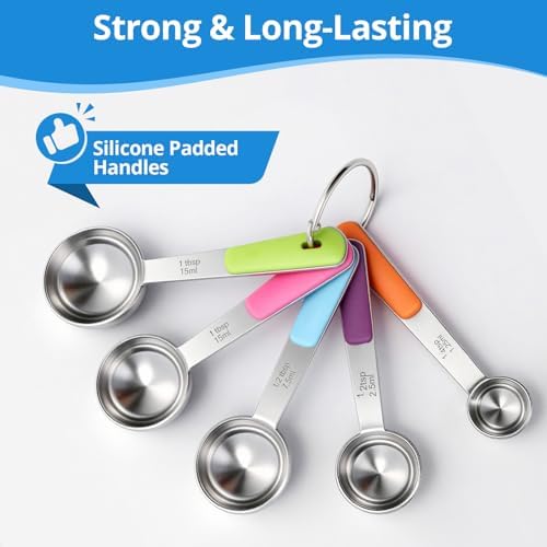 10-Pcs Stainless Steel Measuring Cups & Spoons Set, Colorful Handles