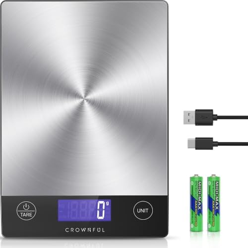 CROWNFUL Food Scale, 33lb Rechargeable 304 Stainless Steel Digital Kitchen Scale Weight