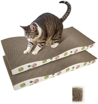 Cat Scratching Board, Corrugate Cat Scratcher with Catnip, 2 Pack
