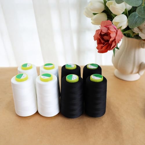 Black & White Sewing Thread, 8PCS 40S/2 3000 Yard Spool Serger Thread