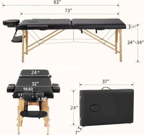 BestMassage Massage Bed Portable Folding Massage Table 24" Wide,Black