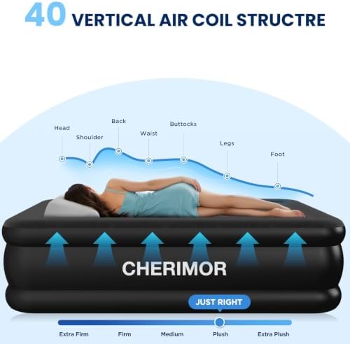 CHERIMOR Queen Air Mattress with Built-in Pump 18in, 48-Hour Leak Tested