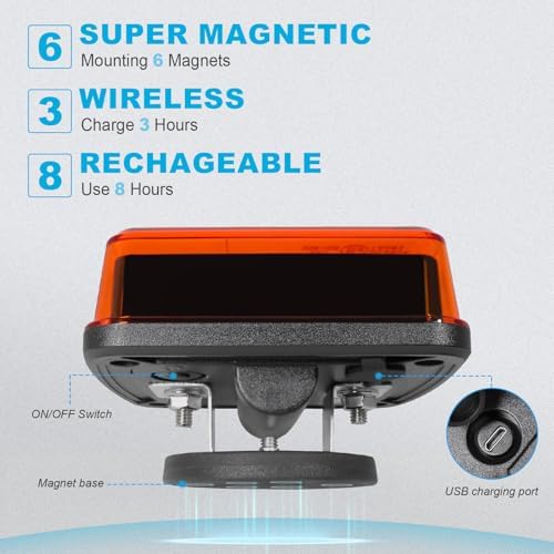 Agrieyes W02 Magnetic Flashing Lights, Wireless Strobe Lights,Amber
