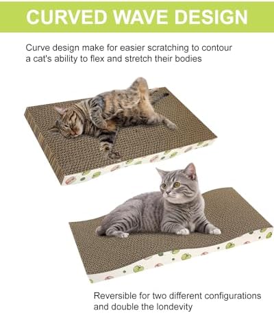 Cat Scratching Board, Corrugate Cat Scratcher with Catnip, 2 Pack