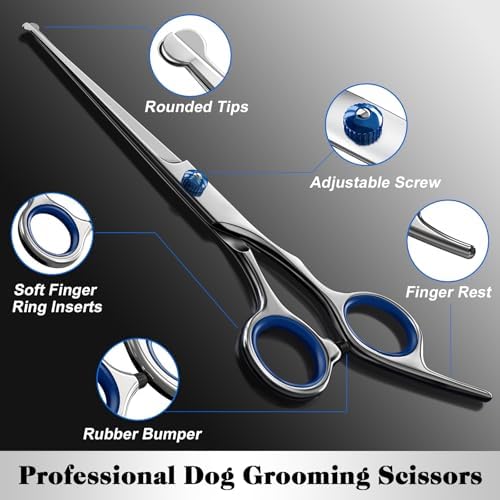Professional 4 in 1 Dog & Cat Grooming Scissors Kit with Safety Round Tips