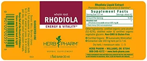 Herb Pharm Organic Rhodiola Rosea Energy & Vitality Extract: Organic Adaptogen Tincture
