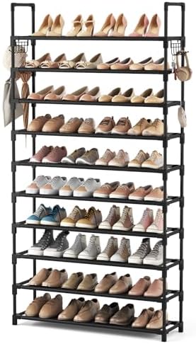 VTRIN 10 Tier Shoe Rack Tall Large Capacity Wide Shoe Organizer with Two Hooks Sturdy