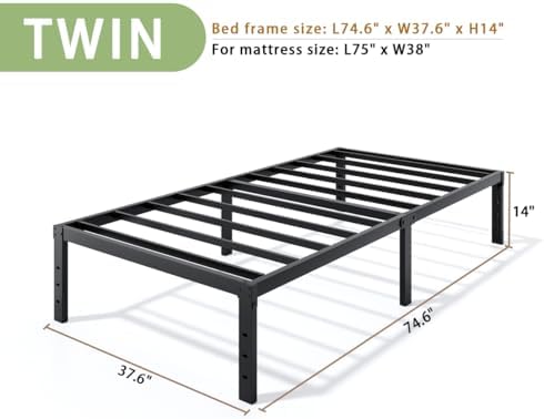 Metal Bed Frame Twin Size 14 Inch Platform Bed with Underbed Storage