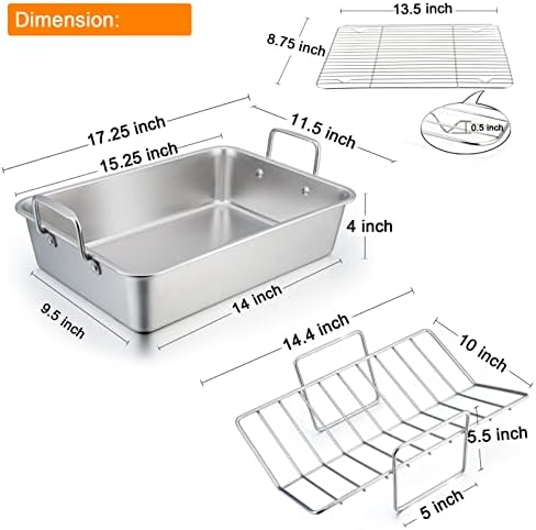 TeamFar Stainless Steel Roasting Pan, 16 Inch Large Turkey Roaster Pan