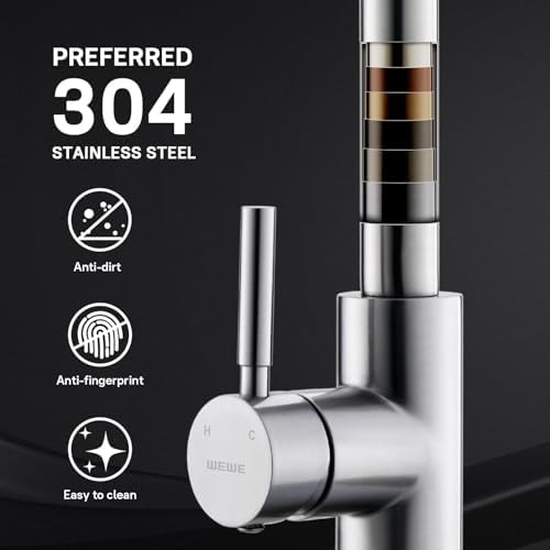 WEWE High-Arc Pull-Down Kitchen Faucet, Brushed Nickel, 3-Mode Sprayer