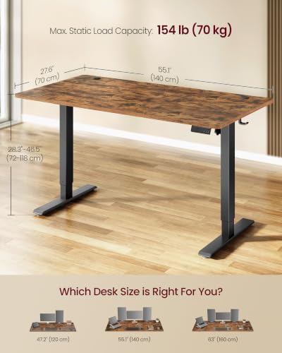 VASAGLE Standing Desk, 55x28 Inch Electric Adjustable Desk, 30-Min Assembly