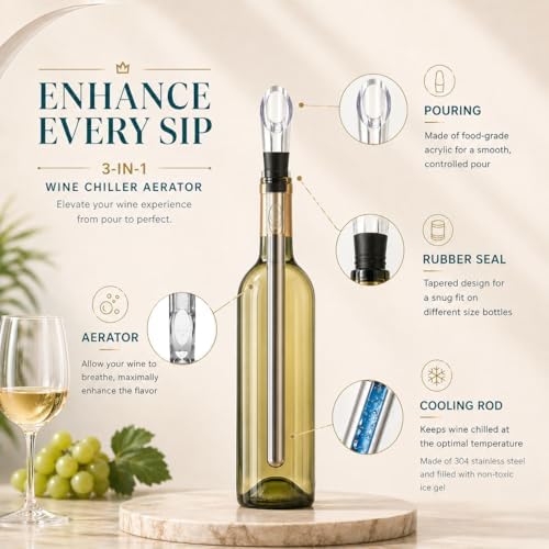 Wine Chiller, 3-in-1 Stainless Steel Wine Bottle Cooler Stick