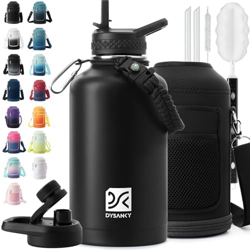 DYSANKY Insulated Water Bottle with Straw Lid & Portable Carrier Bag, 64oz