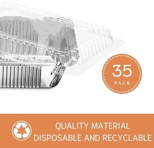 (35 Pack) 8x8 Aluminum Pans with Clear Plastic Lids - Square Baking Cake Pans