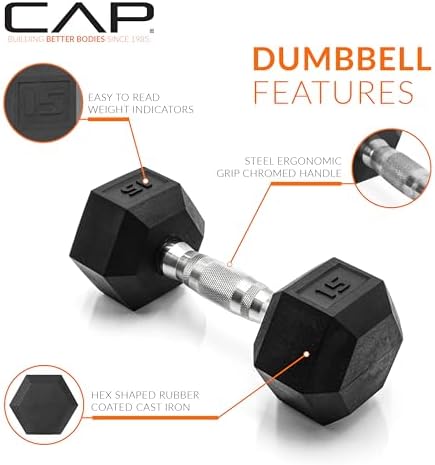 CAP Rubber Coated Dumbbell Weights, Free Weights for Home Gym Strength Training