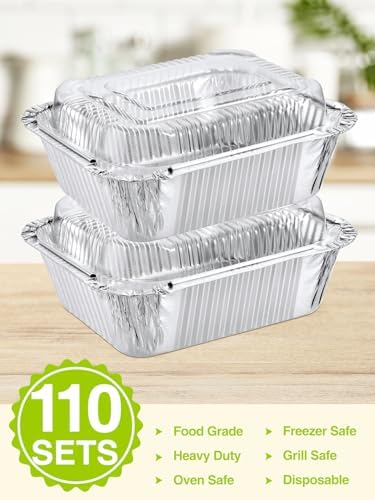 110 Pack 5x4 Disposable Small Aluminum Pans with Dome Lids
