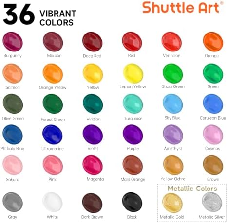 Shuttle Art Acrylic Paint, 36 Colors Acrylic Paint Set with Brushes & Palette