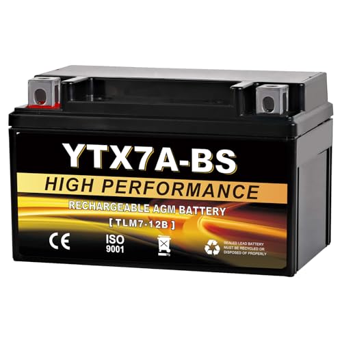 YTX7A-BS 12V 6Ah AGM Sealed Motorcycle Battery, Maintenance-Free, Compatible