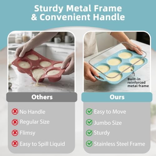 Nonstick Silicone Muffin Top Pan: 4 Inch Jumbo Silicone Egg Molds Frame