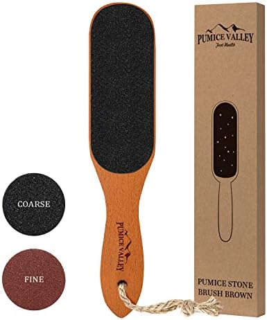Pumice Stone Foot File - Wooden Pedicure Feet Scrubber with Handle for Callus, Dry