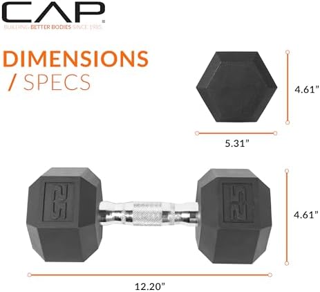 CAP Rubber Coated Dumbbell Weights, Free Weights for Home Gym Strength Training