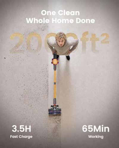 Cordless Vacuum Cleaner, 580W 50Kpa Powerful Stick Vacuum with 65 Mins Runtime