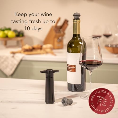 Vacu Vin Original Wine Pump - 4 Vacuum Wine Stoppers - Wine Saver - Black