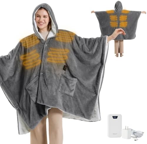 Bedsure Wearable Cordless Heated Blanket Hoodie, Grey Portable Heated Shawl