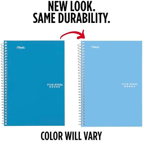 Five Star Spiral Notebook, 2 Subject, College Ruled Paper, 6" x 9.5", 80 Sheets