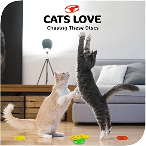 12 Pack Flying Disc Shooters for Kids, Interactive Cat Fetch Spinning Saucer Launcher