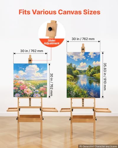 VEVOR Studio H-Frame Easel Holds Canvas Up to 35.43" Solid Beech Wood Frame