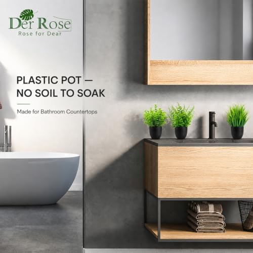 Der Rose 4 Pack Mini Fake Plants in Black Pots, 7" Bathroom & Desk Decor