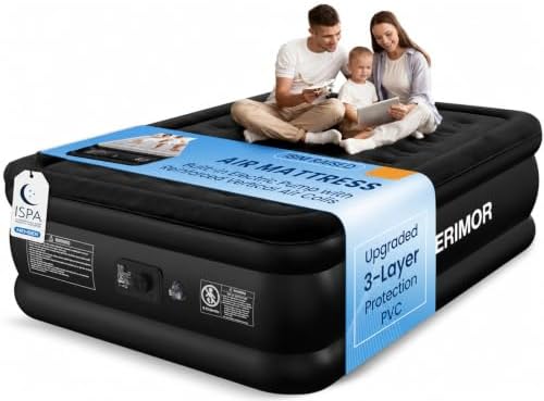 CHERIMOR Queen Air Mattress with Built-in Pump 18in, 48-Hour Leak Tested