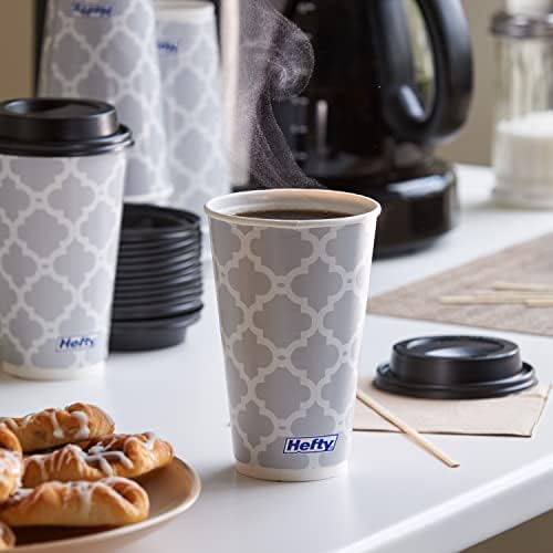 Hefty Disposable Hot Cups with Lids, Insulated Paper Coffee Cups for Tea