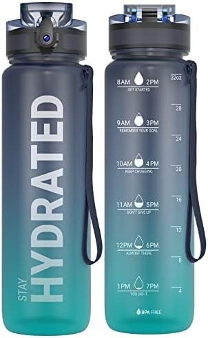 Sahara Sailor Water Bottle 32oz, Tritan Sports Bottle with Time Marker