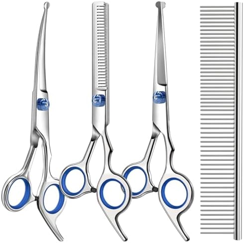 Professional 4 in 1 Dog & Cat Grooming Scissors Kit with Safety Round Tips