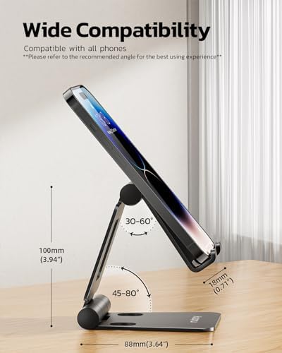 Nulaxy Full Aluminum Dual Folding Cell Phone Stand for Desk, Black