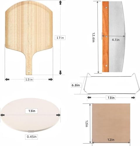 Gyreuni 13 Pizza Stone for Oven and Grill with Pizza Peel, Baking Stone Set