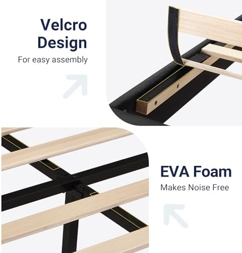 Allewie Queen Size Platform Bed Frame with Fabric Upholstered Headboard