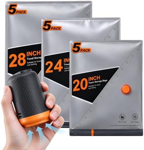 15 Pack Vacuum Seal Bags for Clothing Travel with Cordless Electric Pump