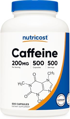 Nutricost Caffeine Pills, 200mg Per Serving (500 Caps)