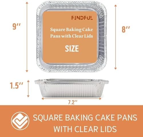 (35 Pack) 8x8 Aluminum Pans with Clear Plastic Lids - Square Baking Cake Pans