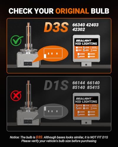 SEALIGHT D3S HID Bulbs, 6000K Daylight White Enhanced Visibility