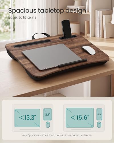 SONGMICS Laptop Lap Desk with Cushion, Brown PVC Leather, Fits 15.6" Laptop